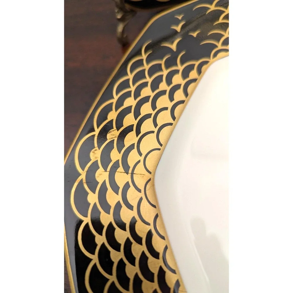 Mikasa Aegean Gold A7212 Bone China Luncheon Plates Set of 4 Black Gold Japan